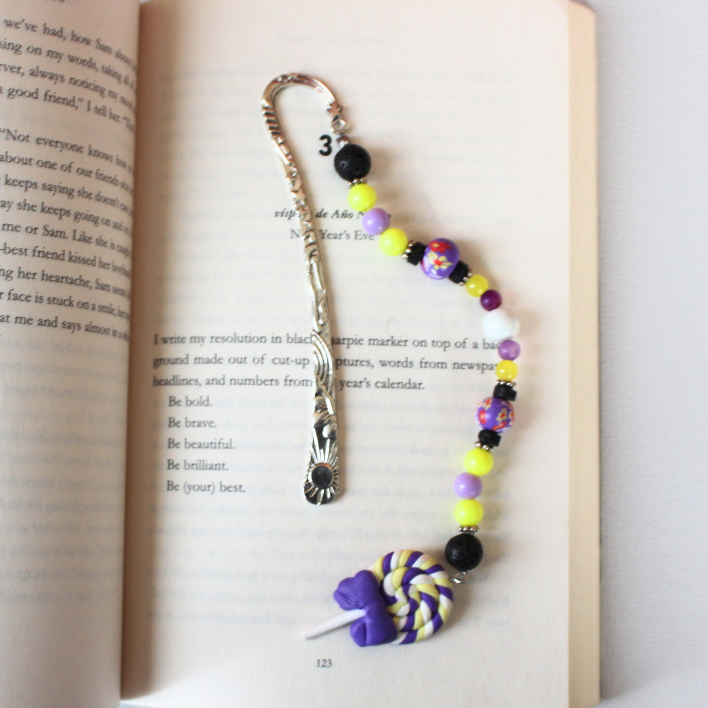 Purple and Yellow Lollipop Beaded Bookmark