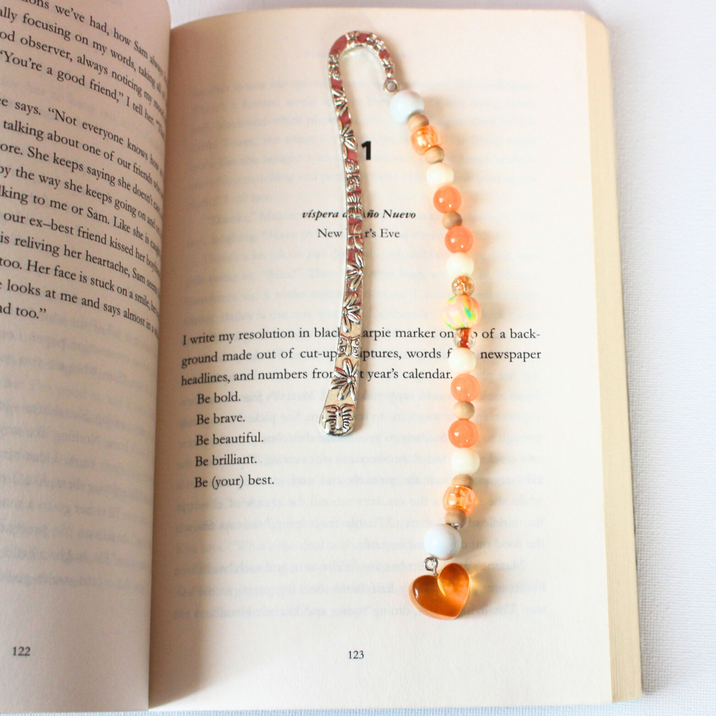 Orange Heart Beaded Bookmark