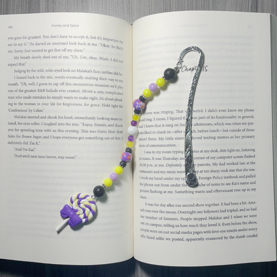 Purple and Yellow Lollipop Beaded Bookmark