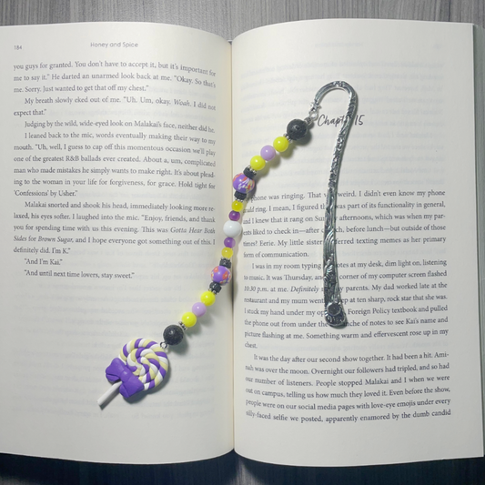 Purple and Yellow Lollipop Beaded Bookmark